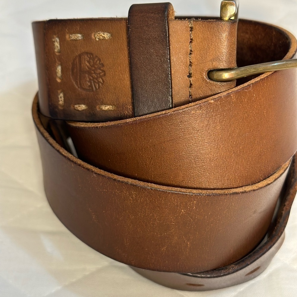 Timberland Mens Brown Casual Genuine Leather Jean Belt Brass Wide Buckle - Picture 9 of 9